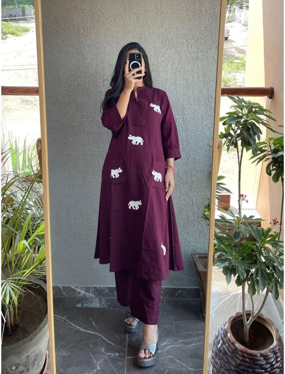 Elegant Elephant Embroidered Co-ord Set