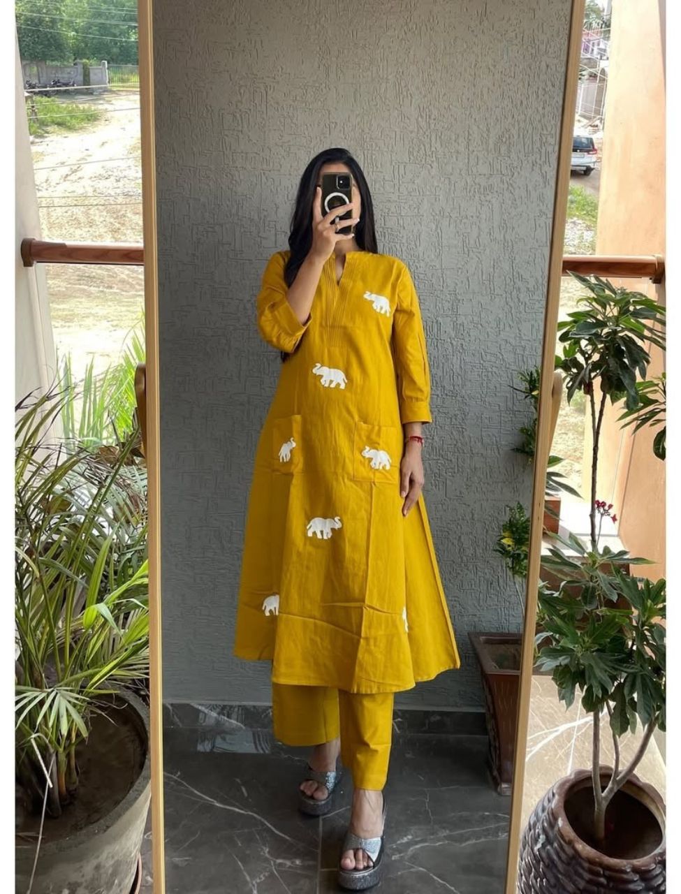 Elegant Elephant Embroidered Co-ord Set