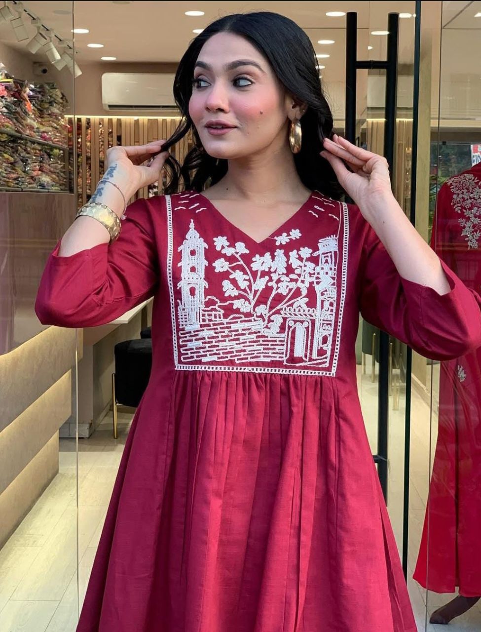 Designer Red Embroidered Co-ord Set