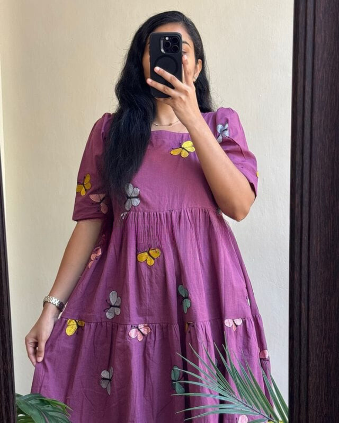 Beautiful Purple Color Embroidery Midi Dress