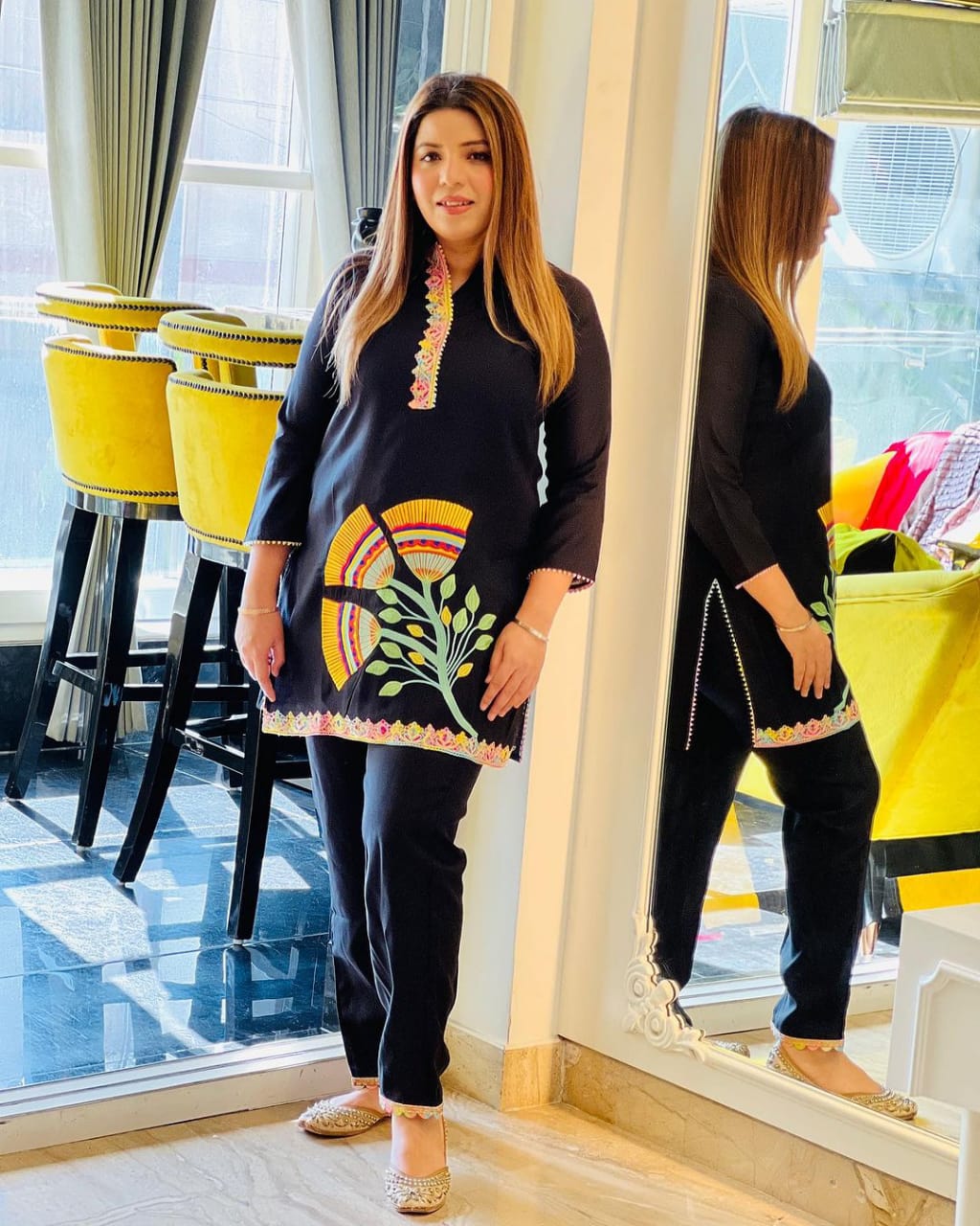 Beautiful embroidery black cotton Co-ord set