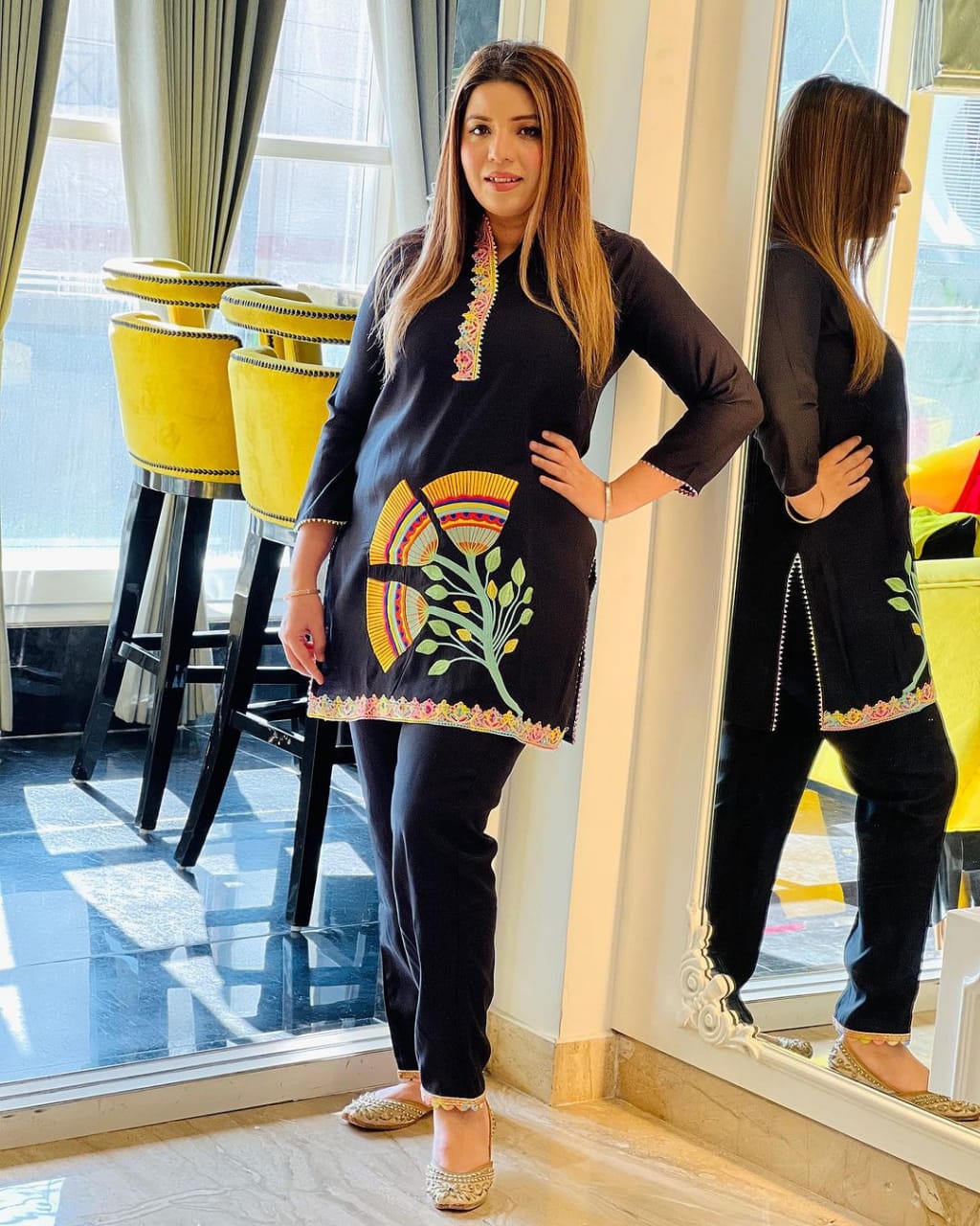 Beautiful embroidery black cotton Co-ord set