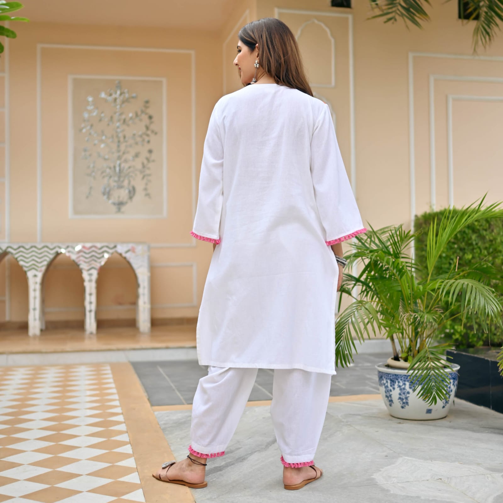 Designer White Long Embroidered Co-ord set