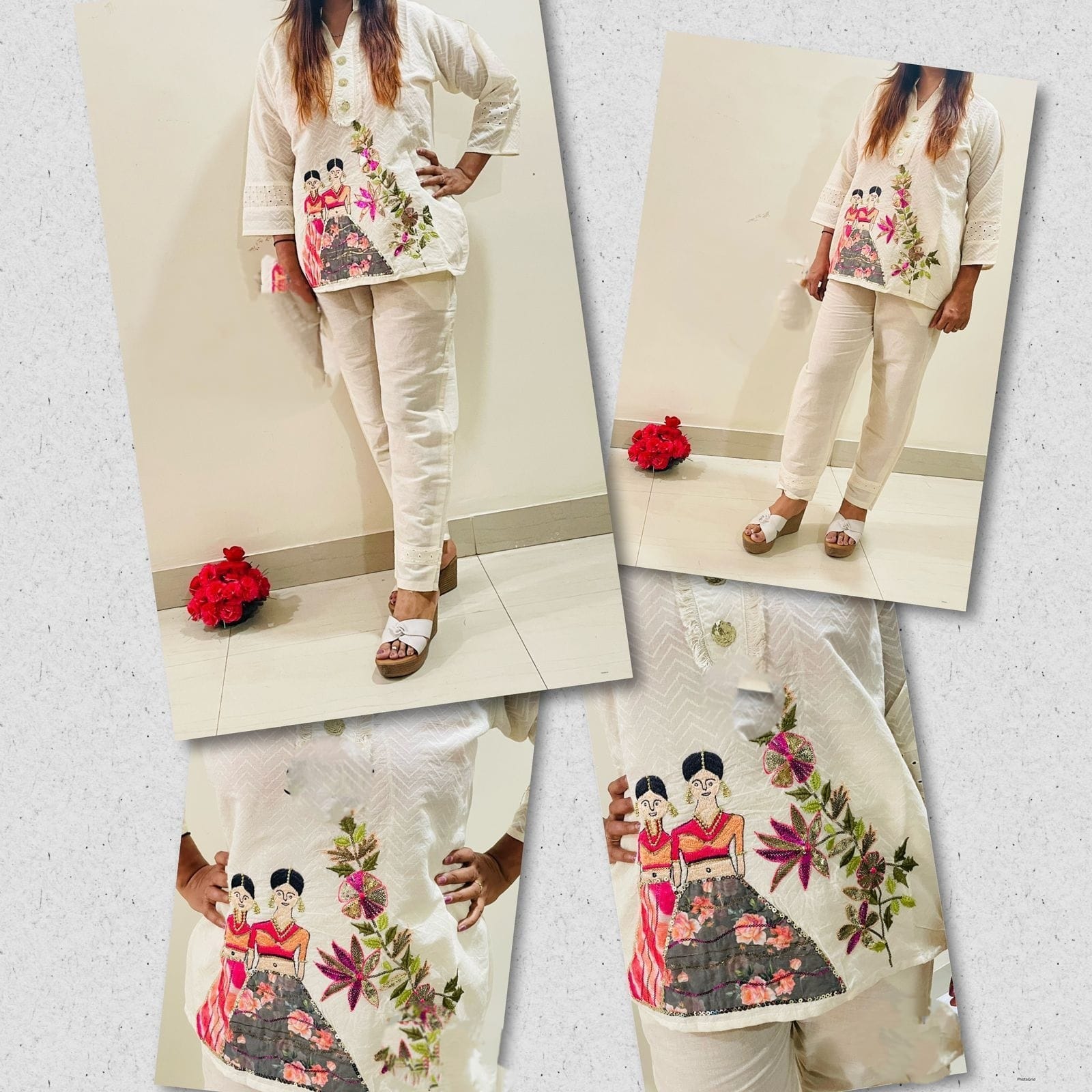 Designer White Soft Embroidered Co-ord Set