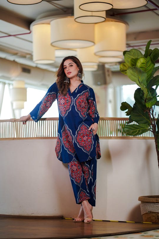 Elegant Blue & Brown  Co-ord Set