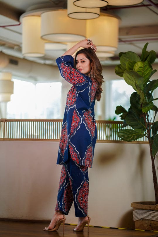 Elegant Blue & Brown  Co-ord Set