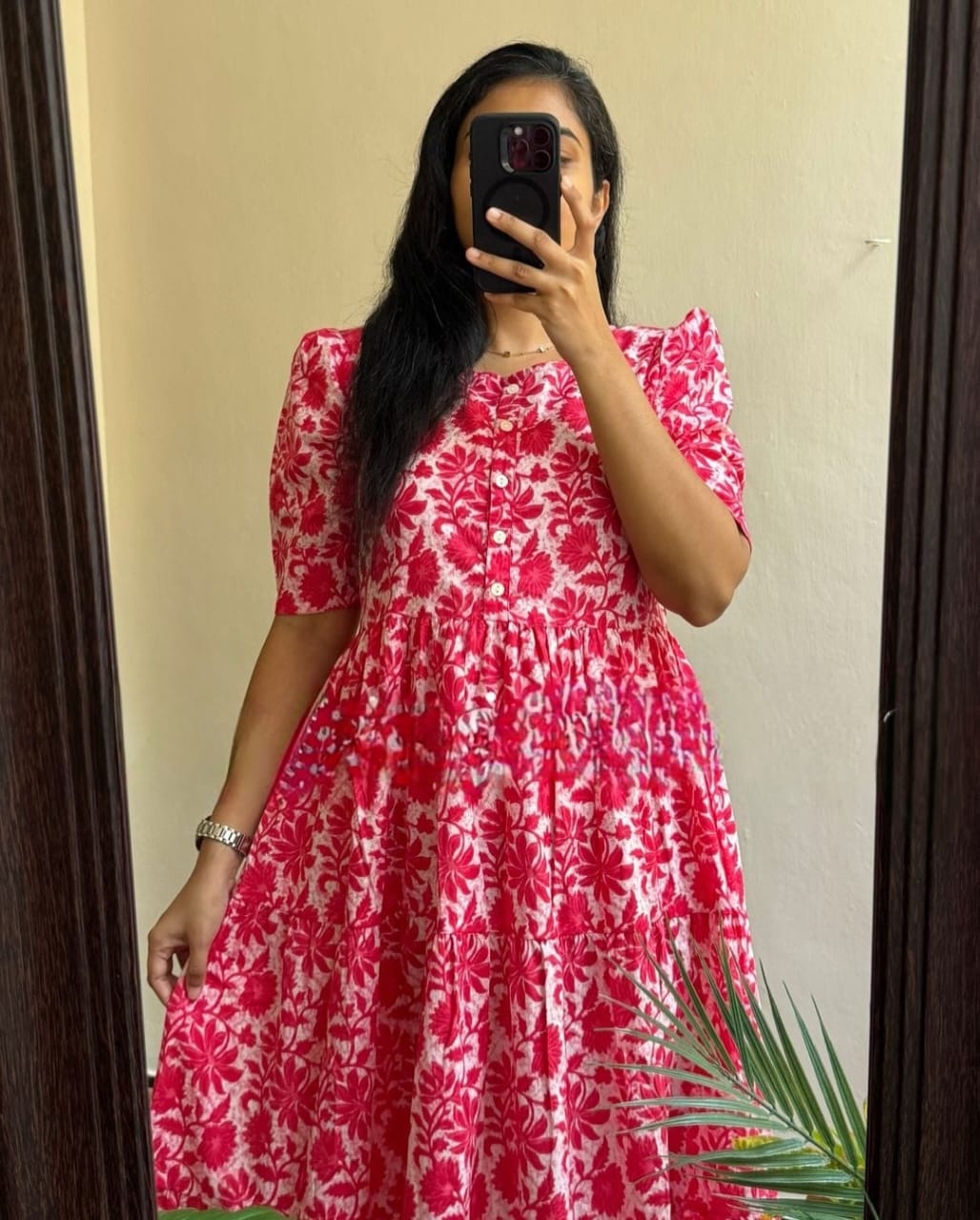 Designer Pink Printed Midi Dress