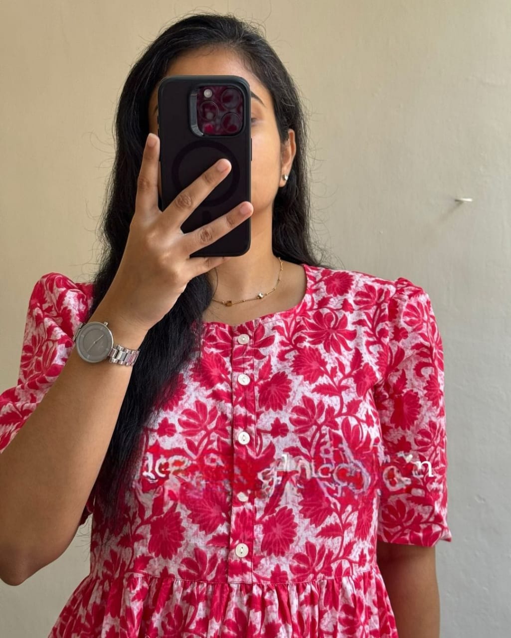 Designer Pink Printed Midi Dress