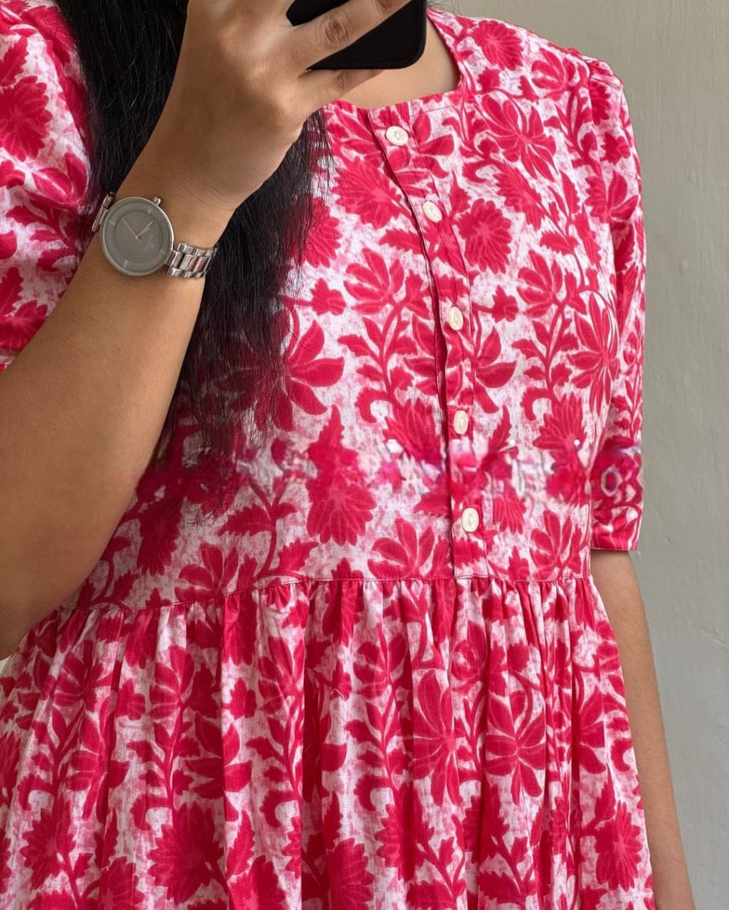Designer Pink Printed Midi Dress