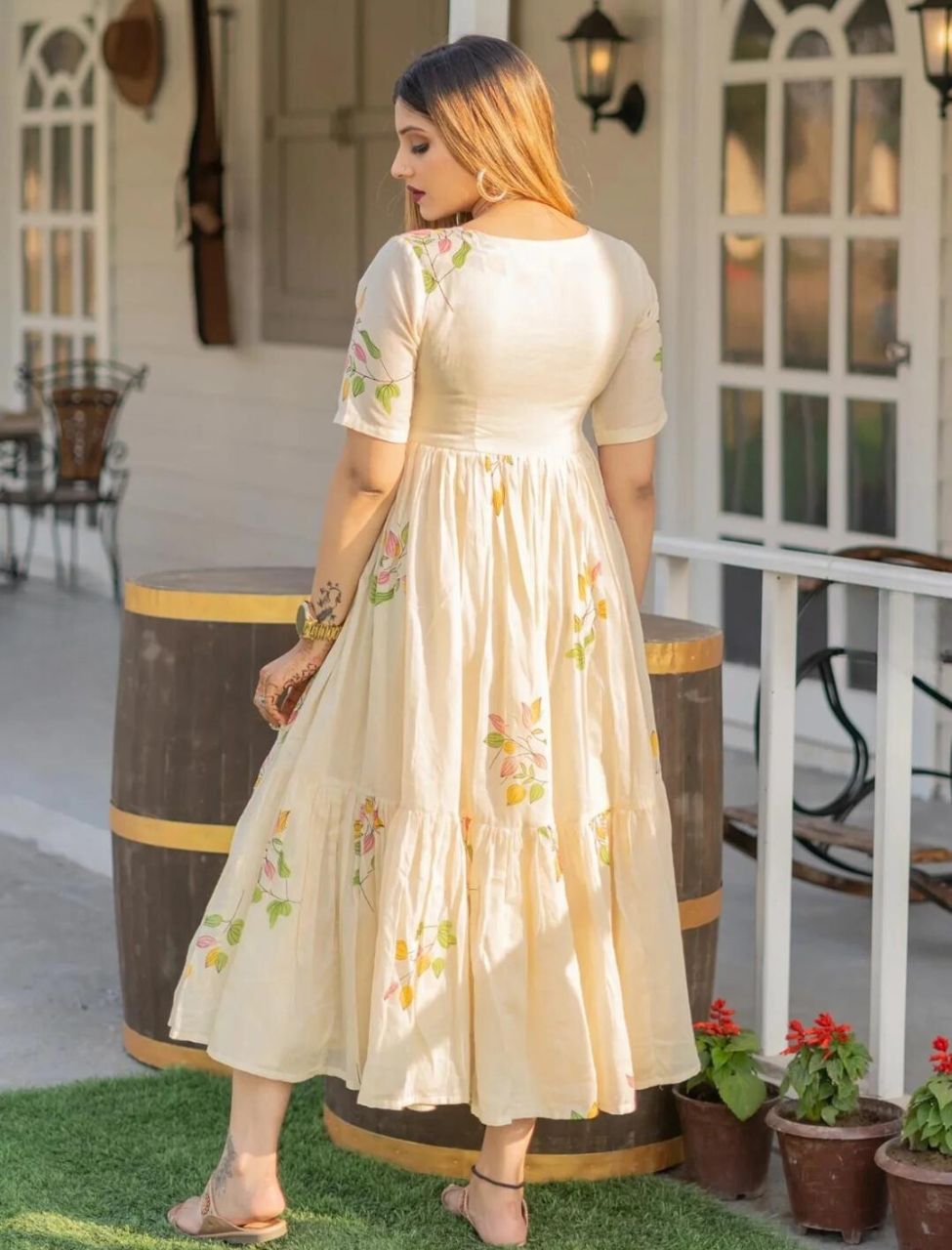 Floral White Printed Midi Dress