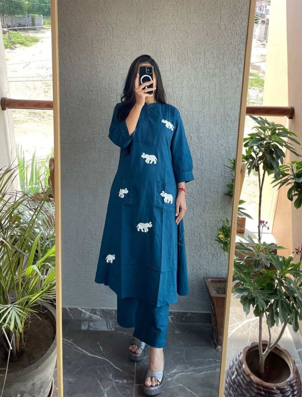 Elegant Elephant Embroidered Co-ord Set