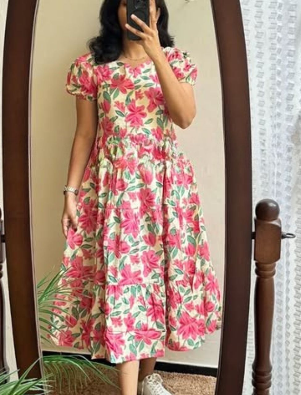 Designer Floral Printed Midi Dress