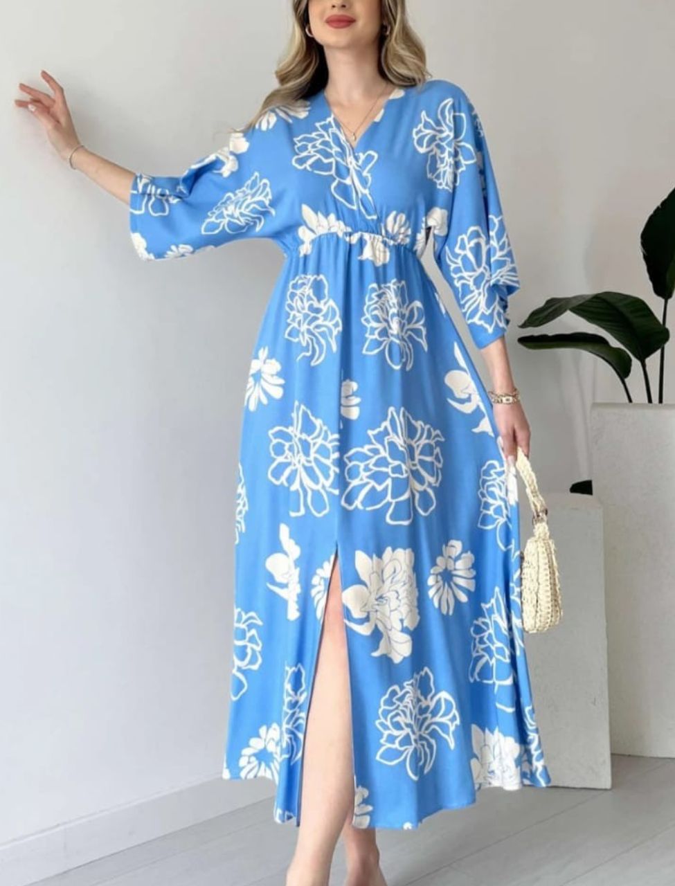 Stylish Blue Printed Midi Dress