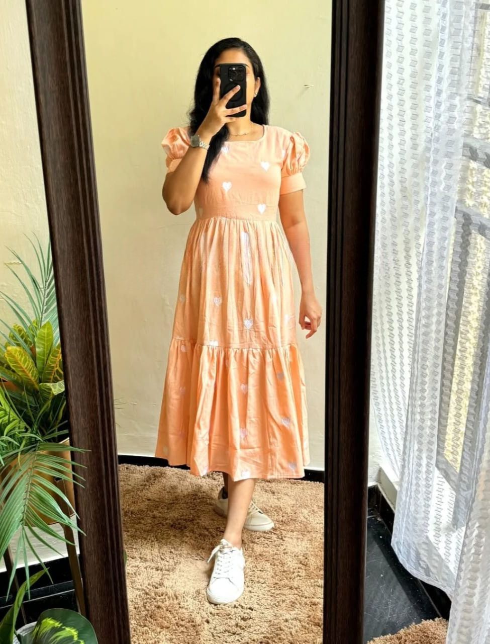 Stylish Peach Printed Midi Dress