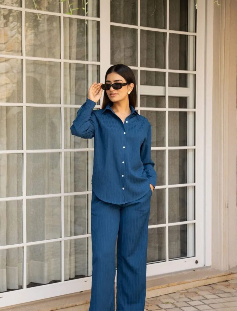 Elegant Blue Solid Co-ord Set