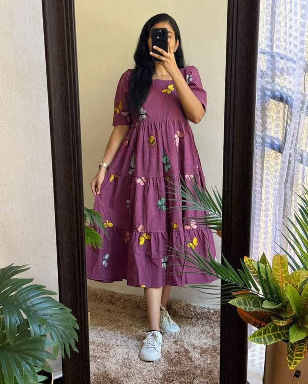 Beautiful Purple Color Embroidery Midi Dress