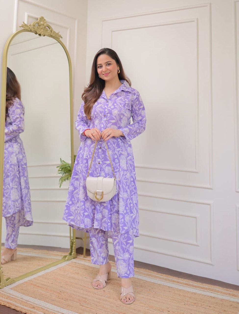 Elegant Floral Pastel Printed Co-ord Set