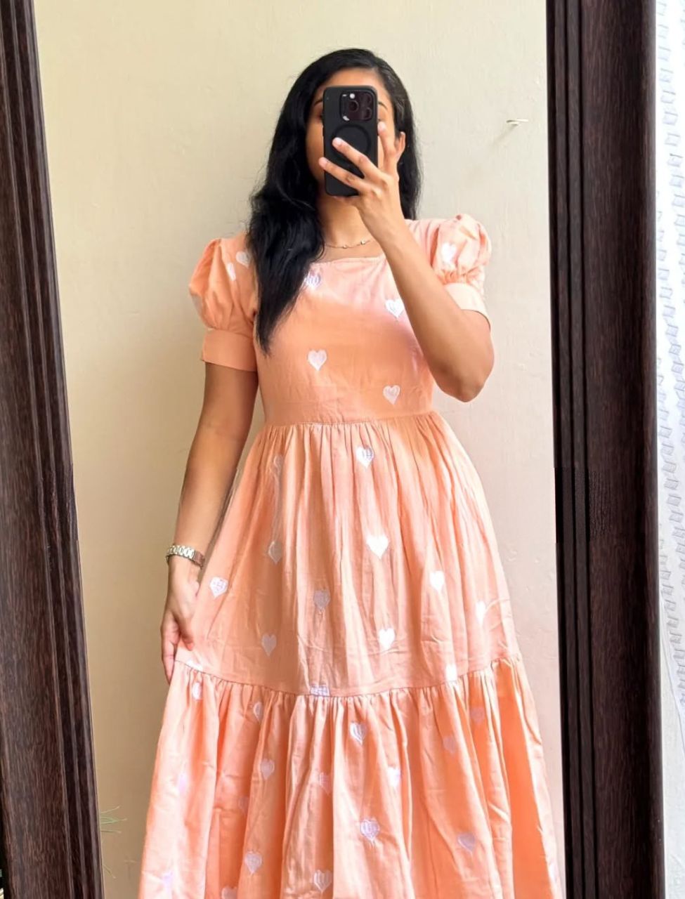 Stylish Peach Printed Midi Dress