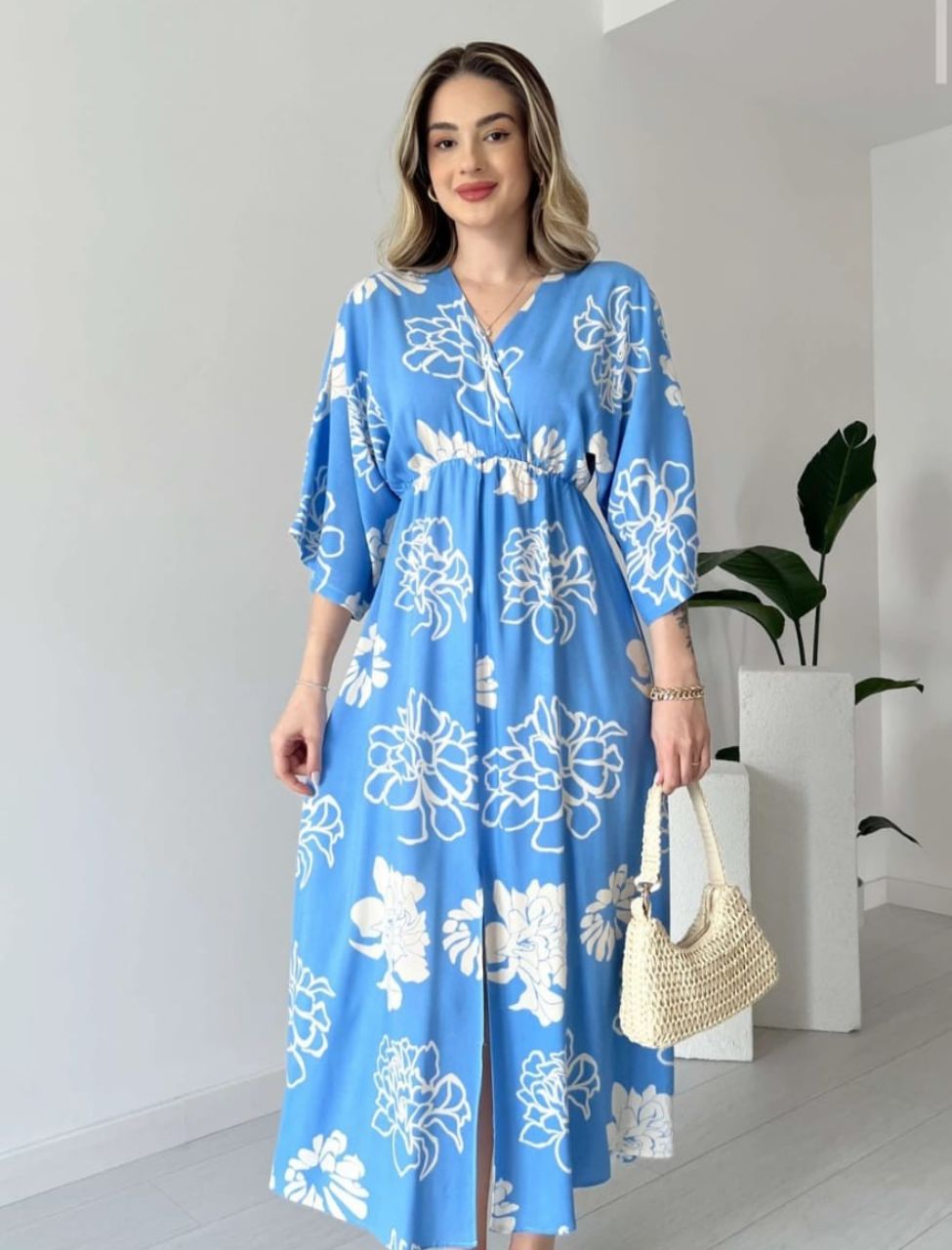Stylish Blue Printed Midi Dress