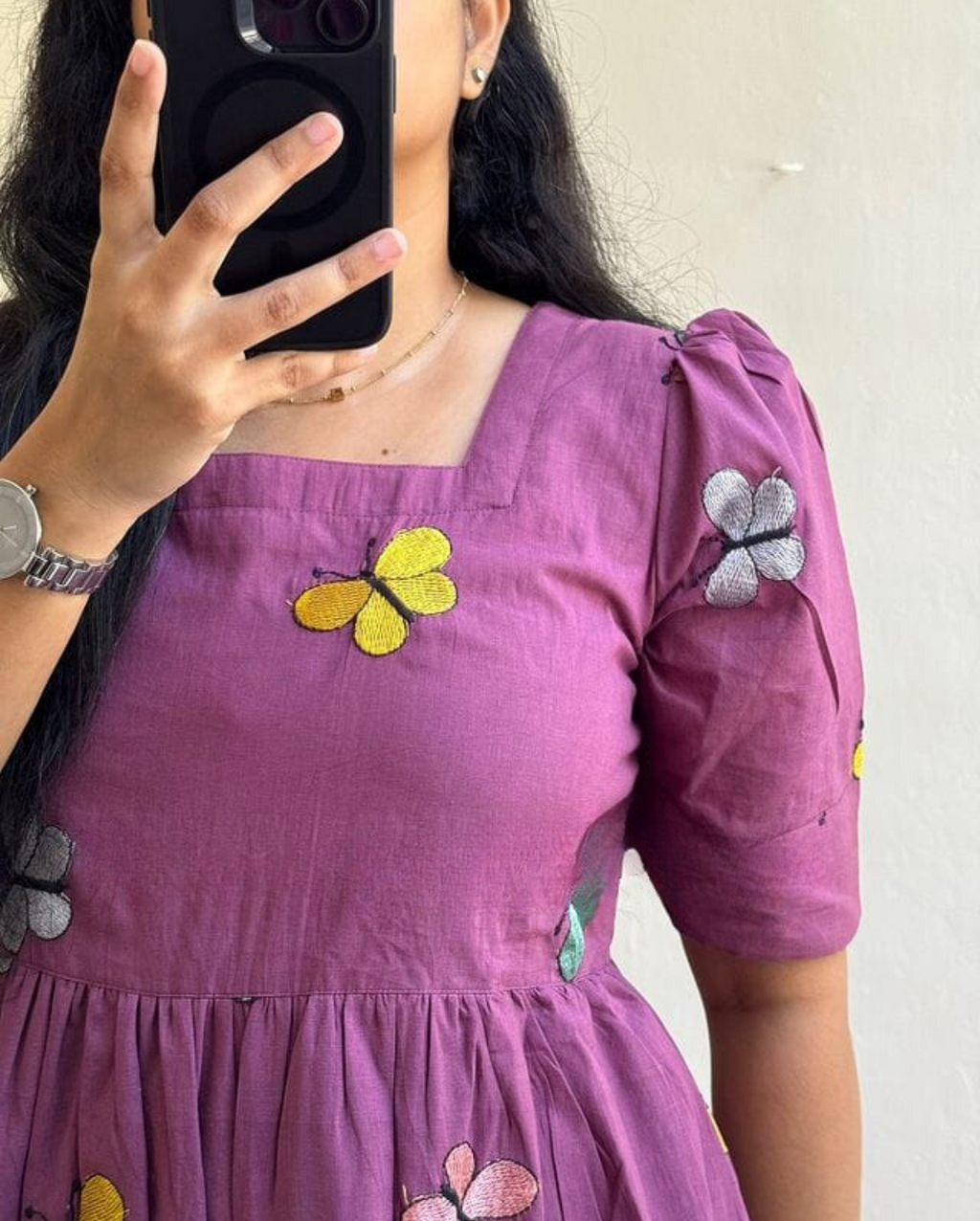 Beautiful Purple Color Embroidery Midi Dress