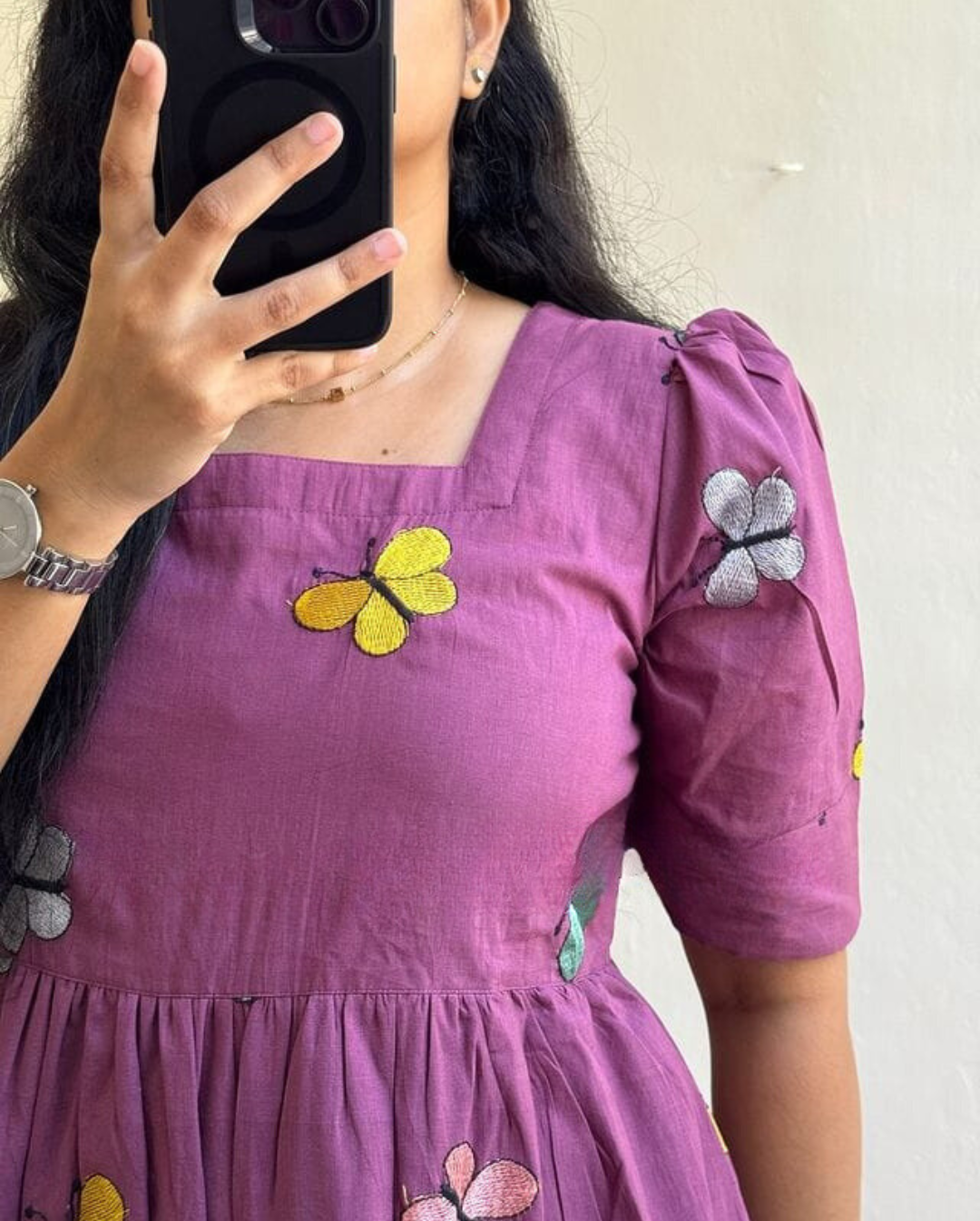 Beautiful Purple Color Embroidery Midi Dress