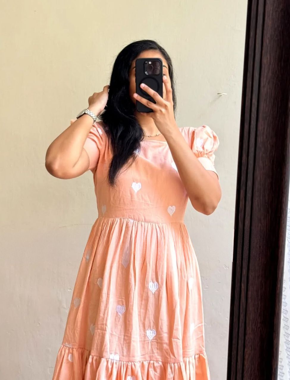 Stylish Peach Printed Midi Dress