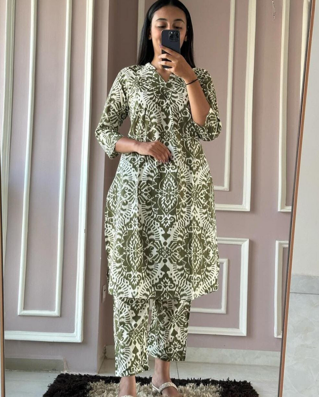 White and Green Printed Co-ord Set