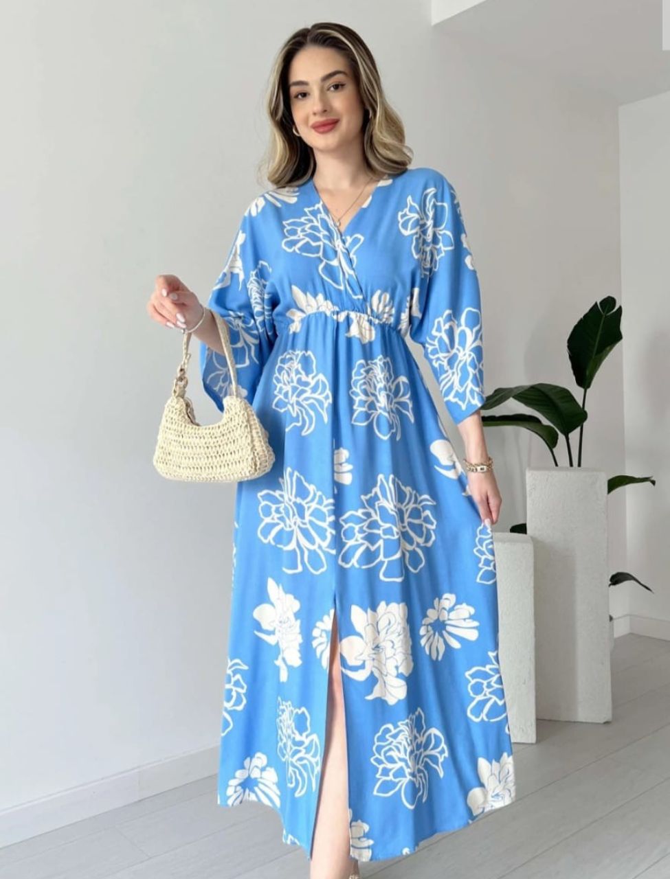 Stylish Blue Printed Midi Dress