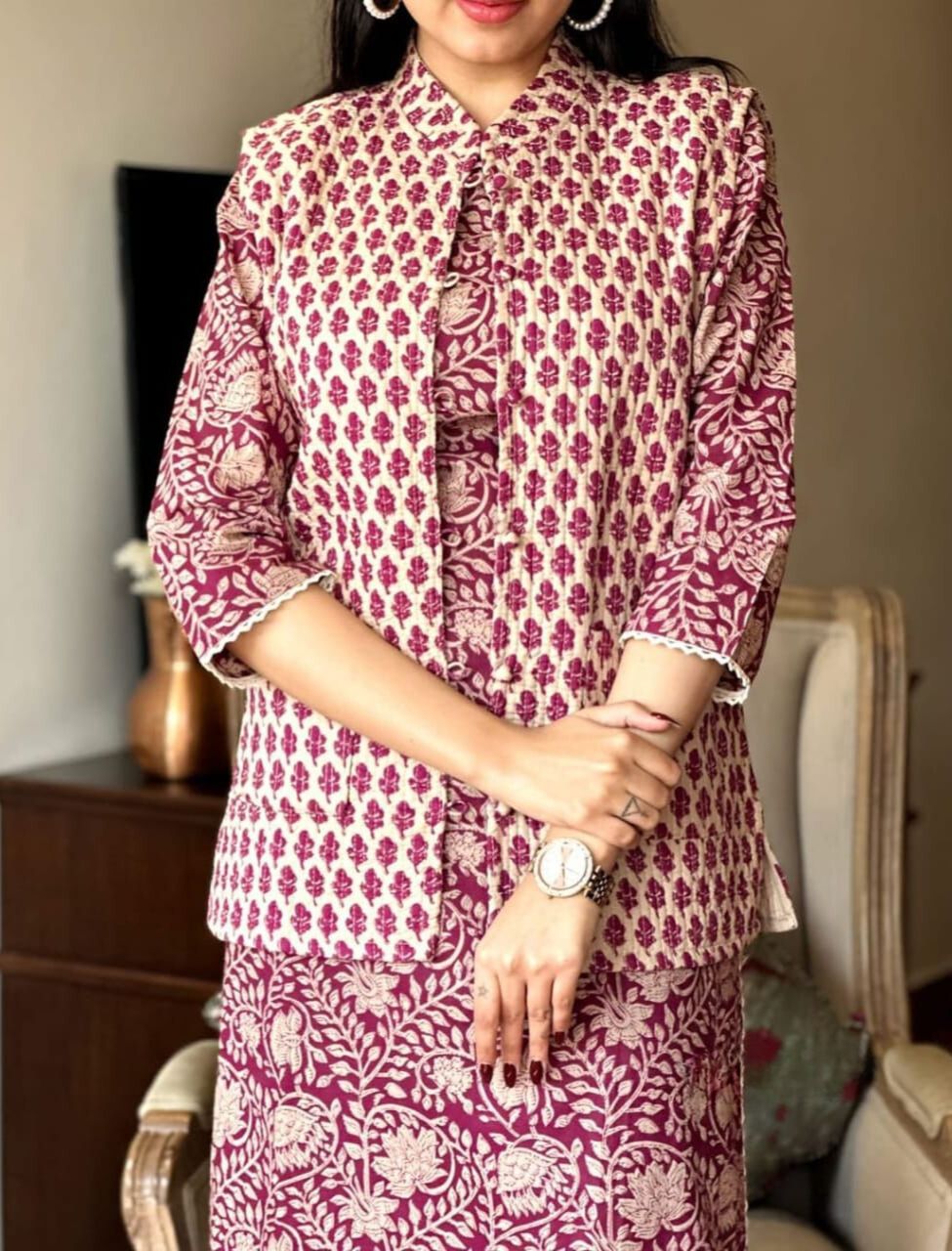 Hand Block Soft Embroidered Co-ord Set