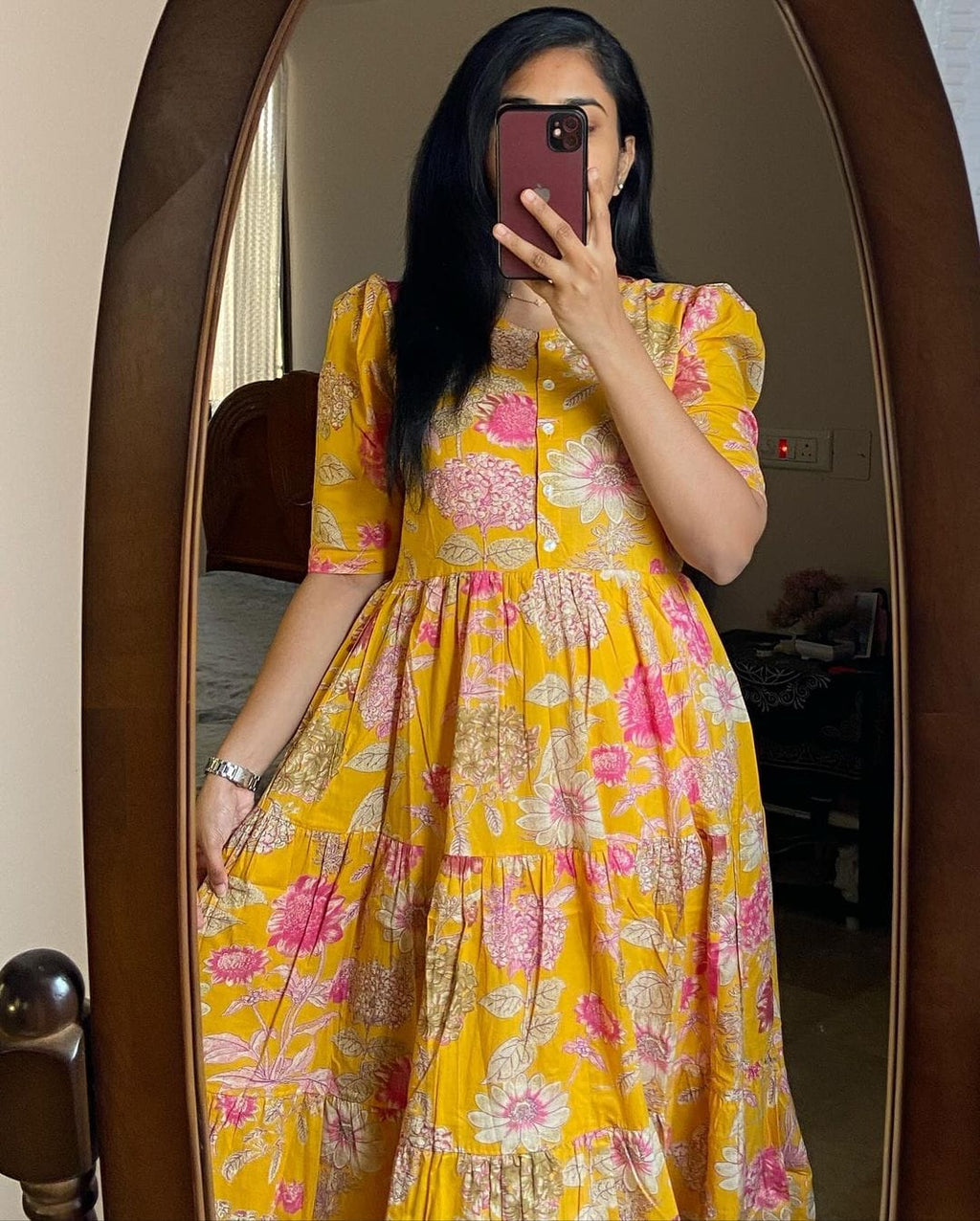 Beautiful Yellow Color Printed Midi Kurti