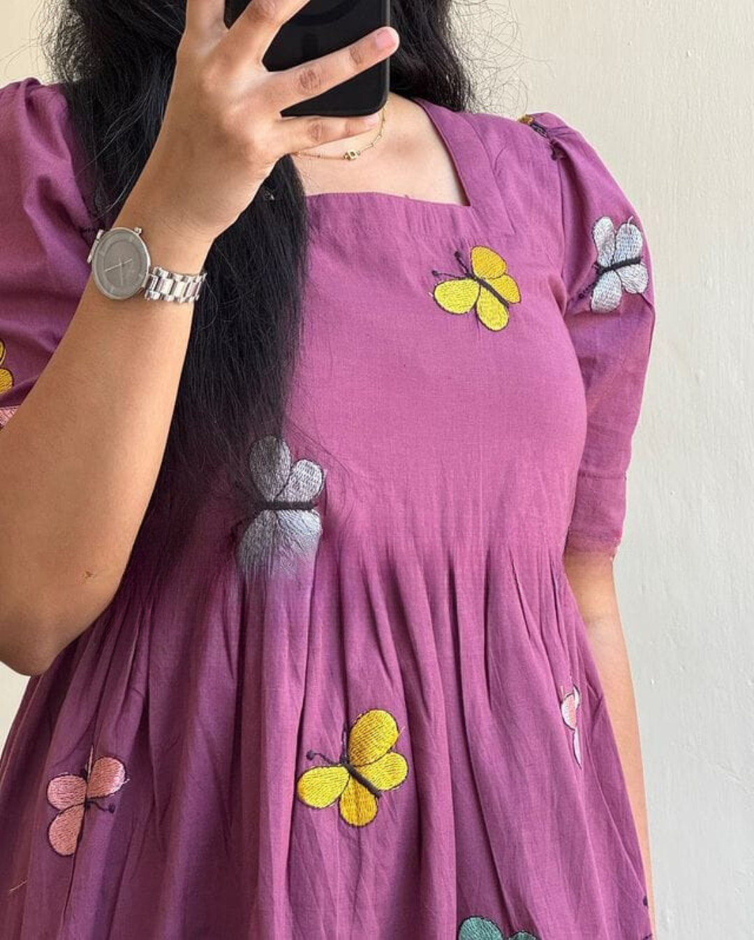 Beautiful Purple Color Embroidery Midi Dress