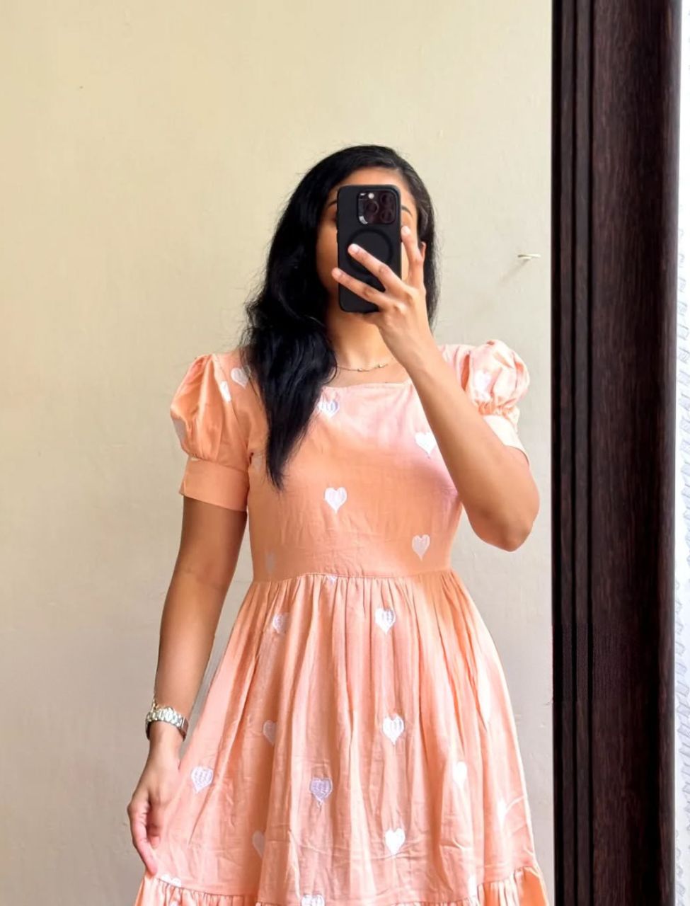 Stylish Peach Printed Midi Dress