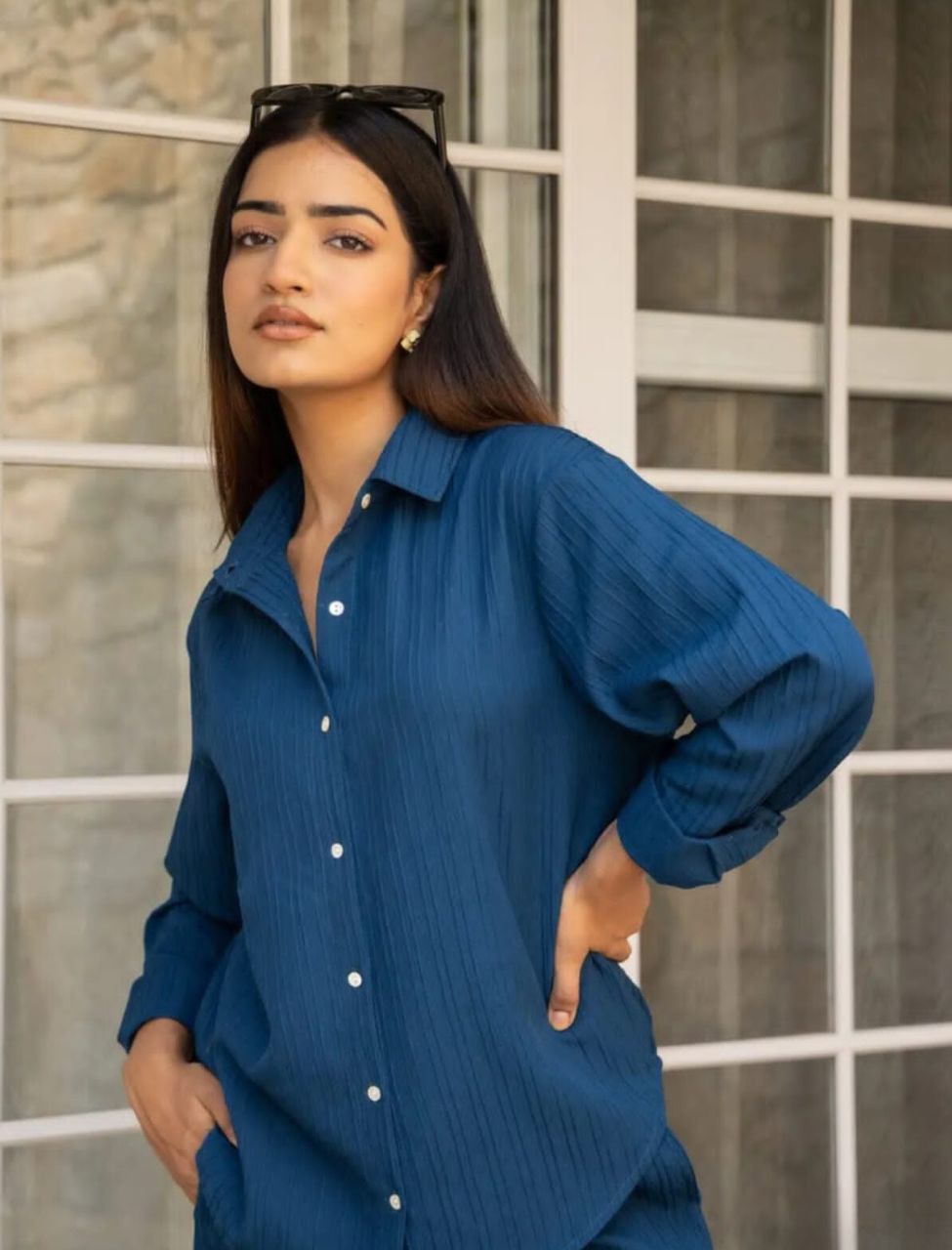 Elegant Blue Solid Co-ord Set