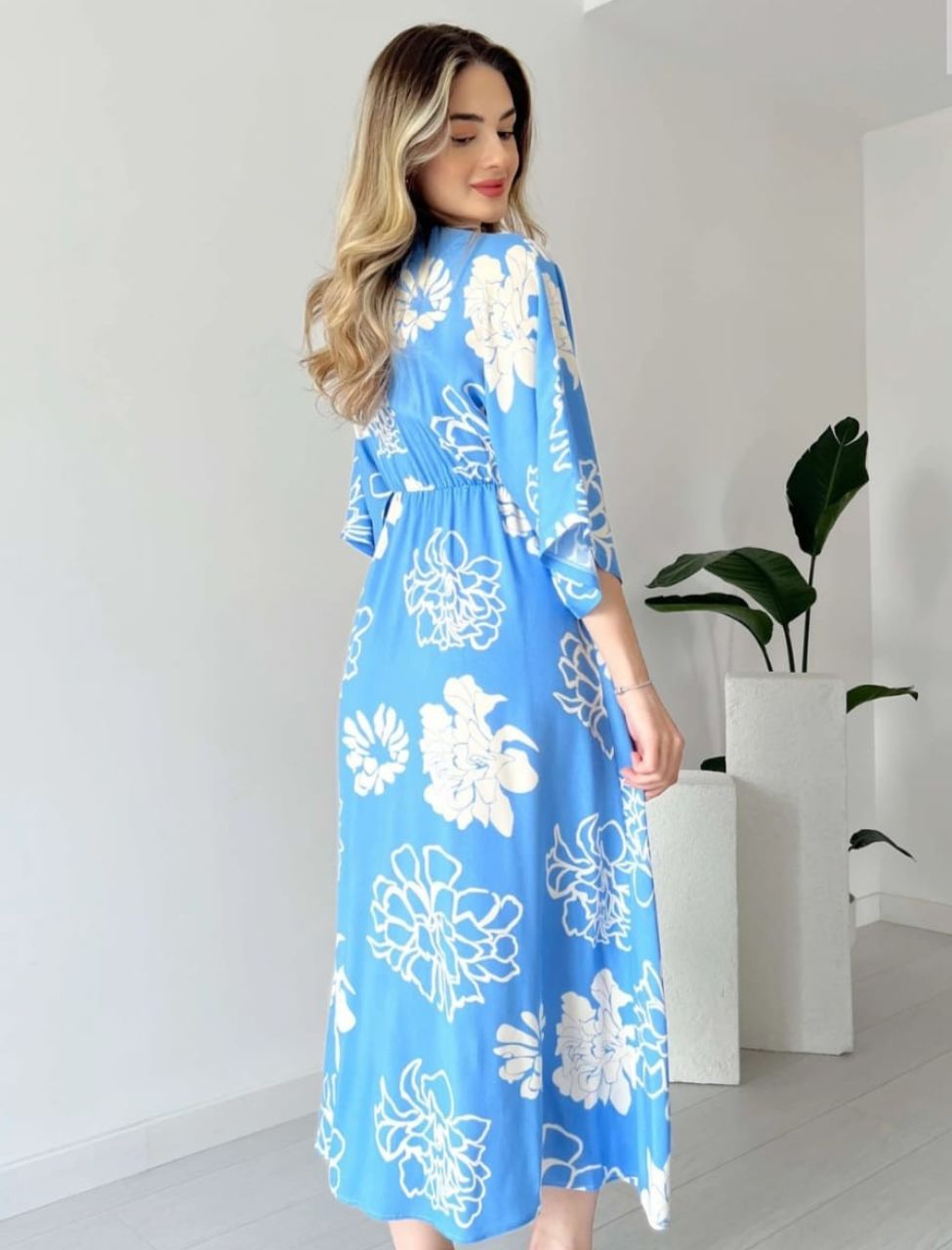 Stylish Blue Printed Midi Dress
