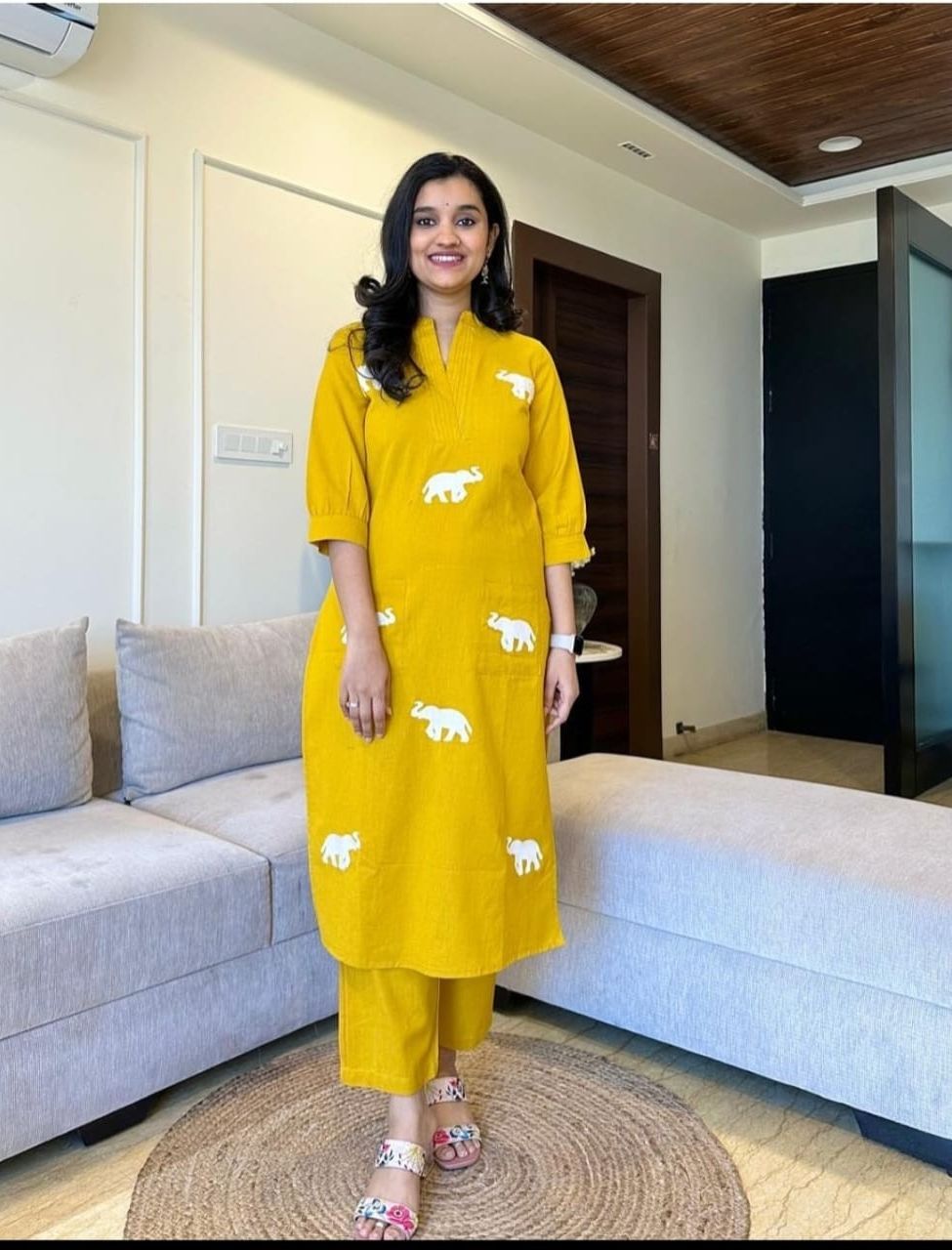 Elegant Elephant Embroidered Co-ord Set