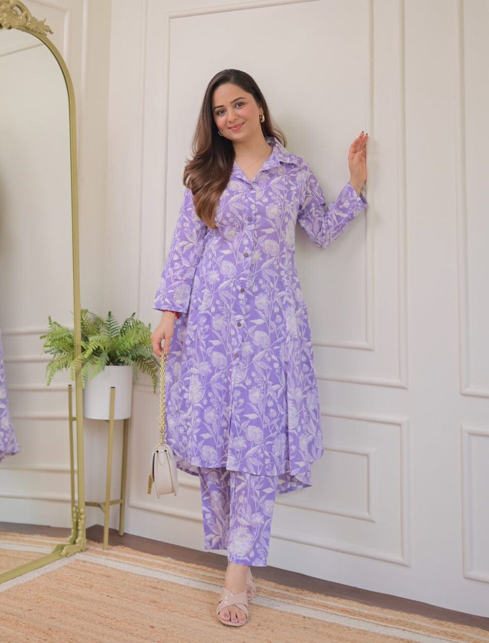 Elegant Floral Pastel Printed Co-ord Set