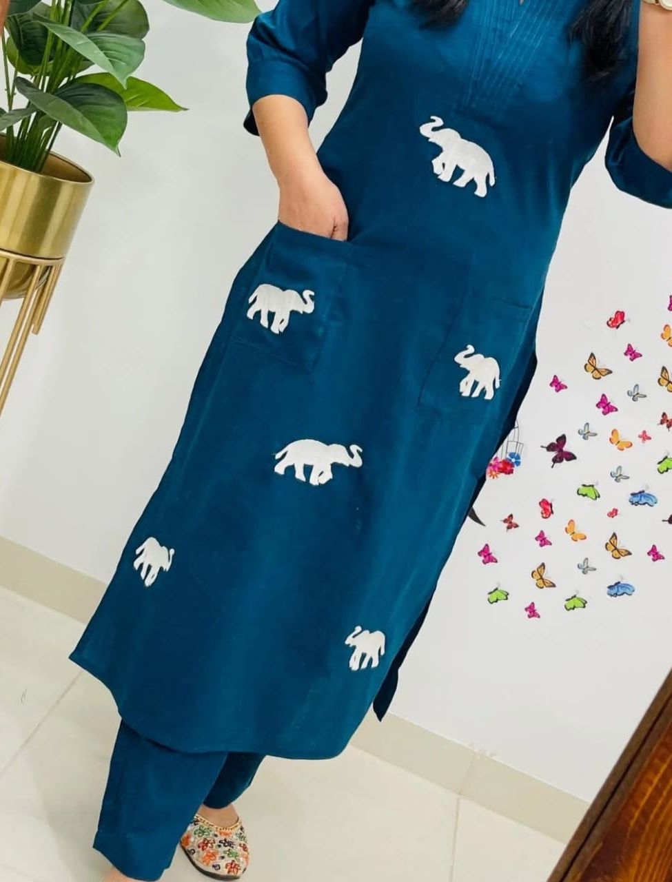 Elegant Elephant Embroidered Co-ord Set