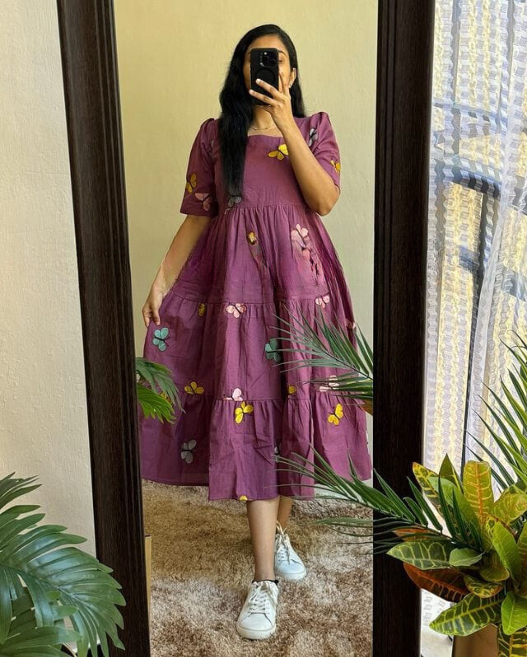 Beautiful Purple Color Embroidery Midi Dress