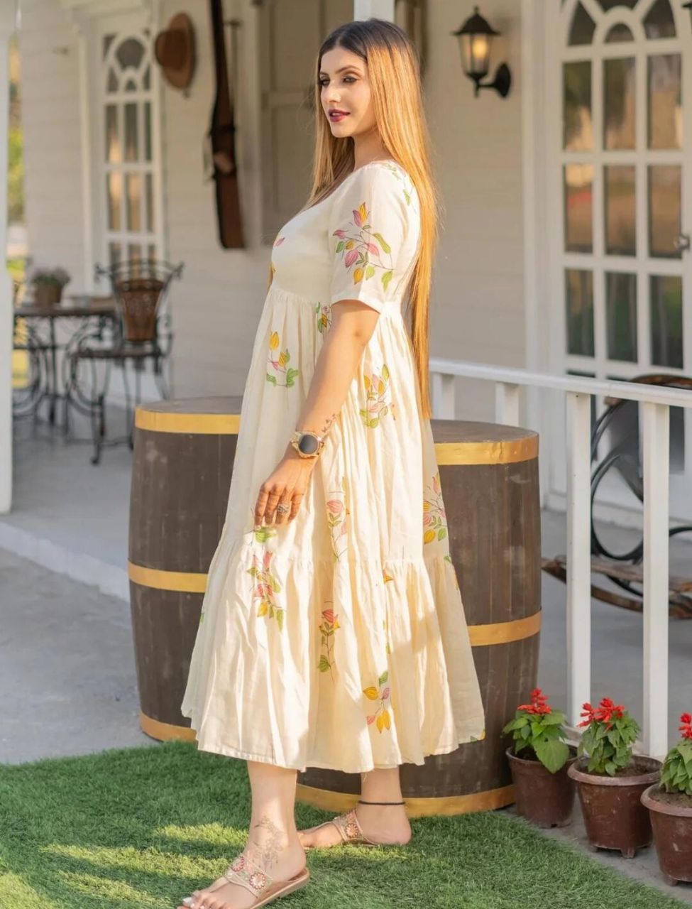 Floral White Printed Midi Dress