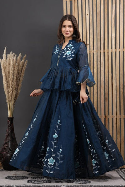 Hand Painted Chanderi Lehenga Set
