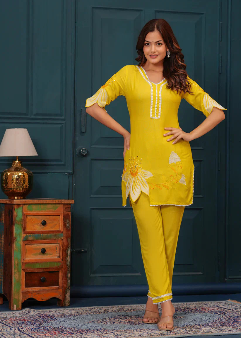 Yellow Embroidered Co-ord Set