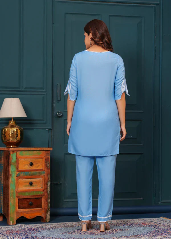 Cloudy Blue Embroidered Co-ord Set