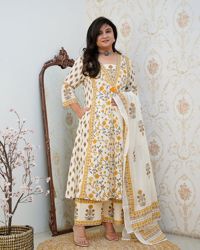 Floral Motif Printed Cotton kurta Set