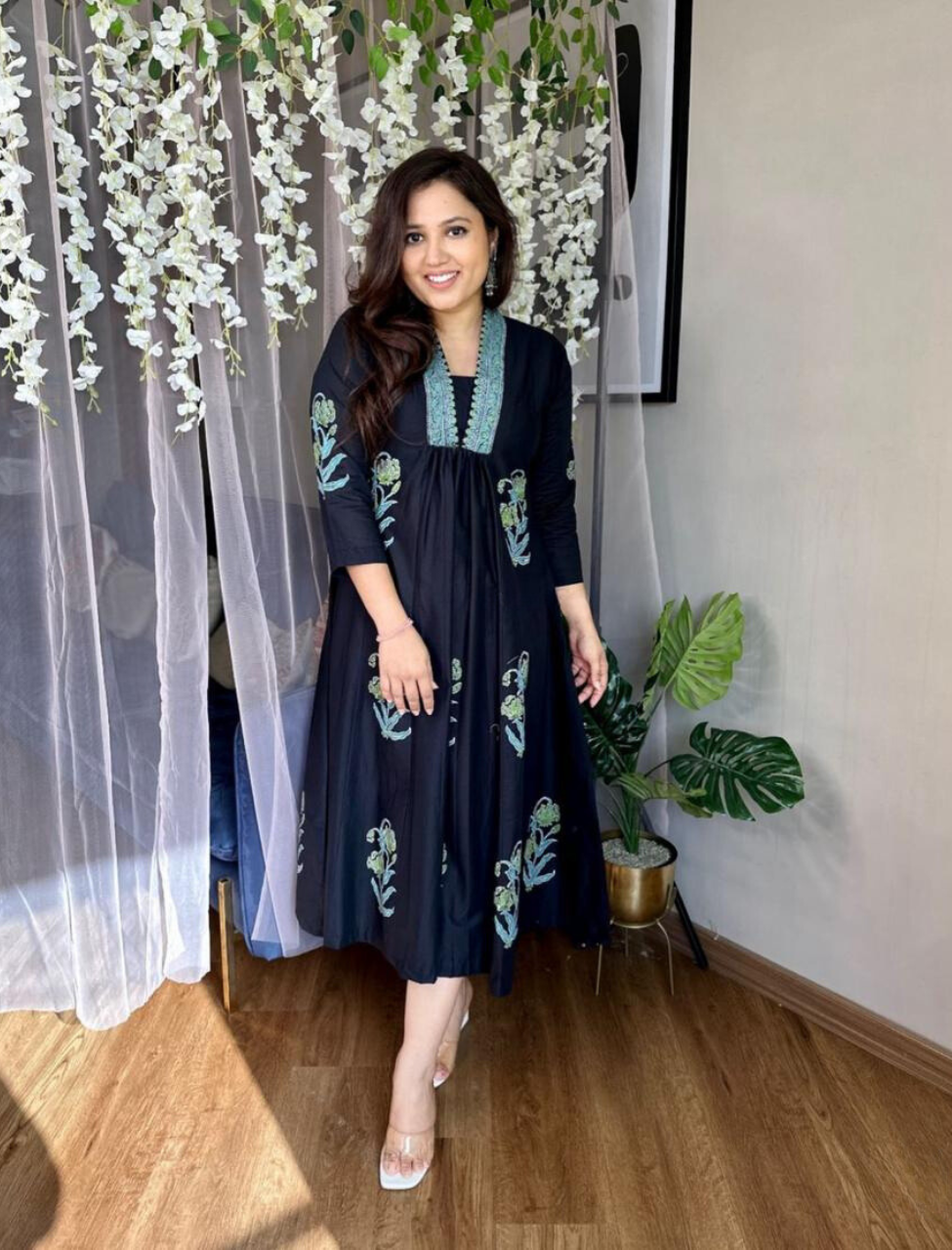 Designer Navy Blue Hand Block Co-ord Set