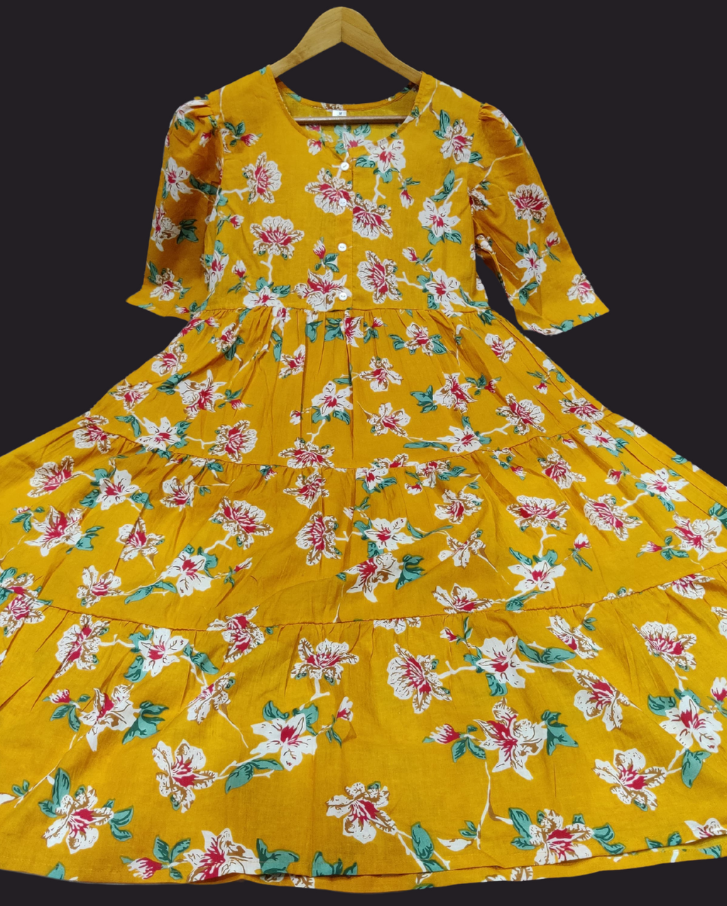Beautiful Yellow Color Embroidery Midi Dress