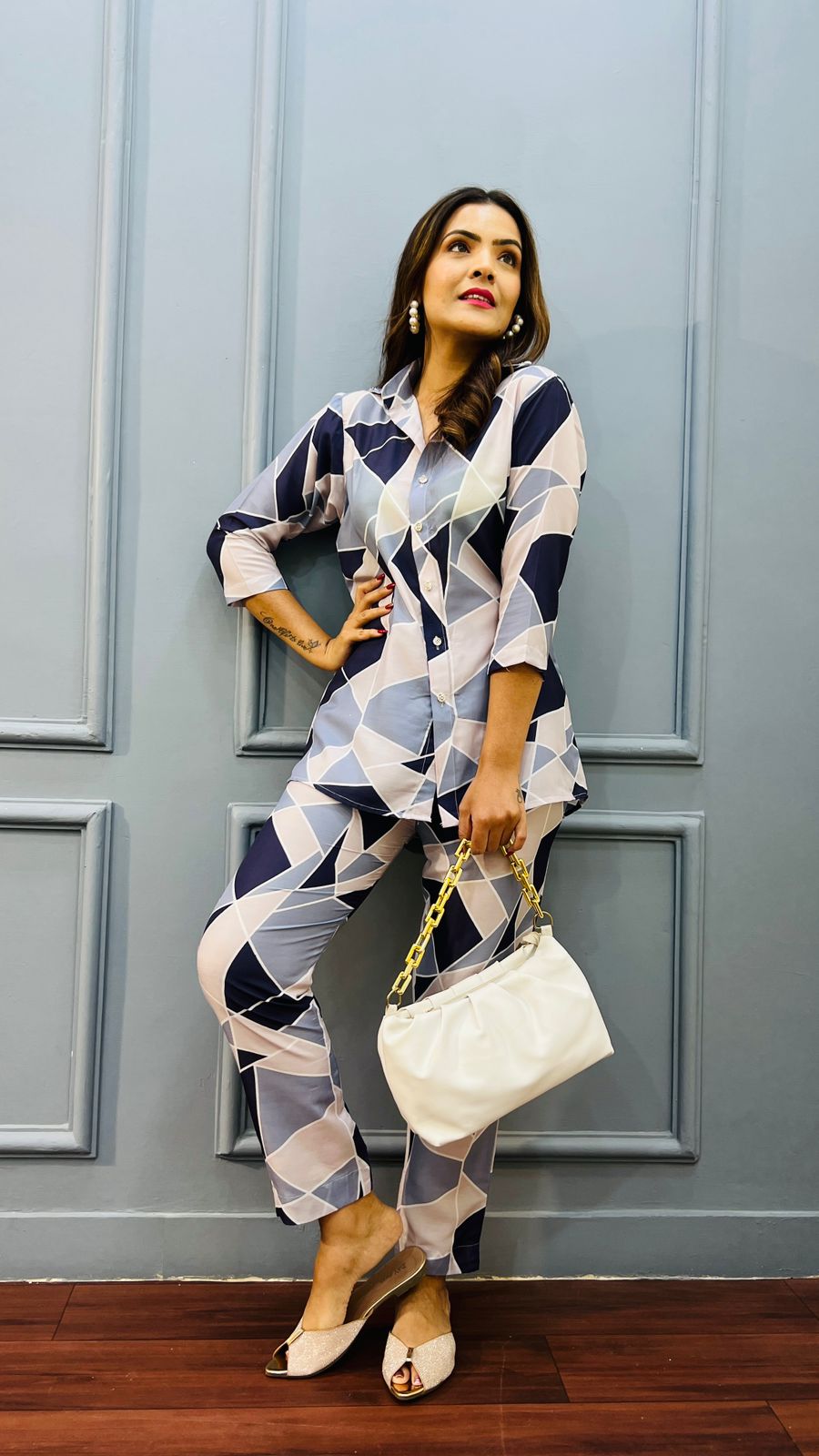 Designer Abstract blue Co-ords set