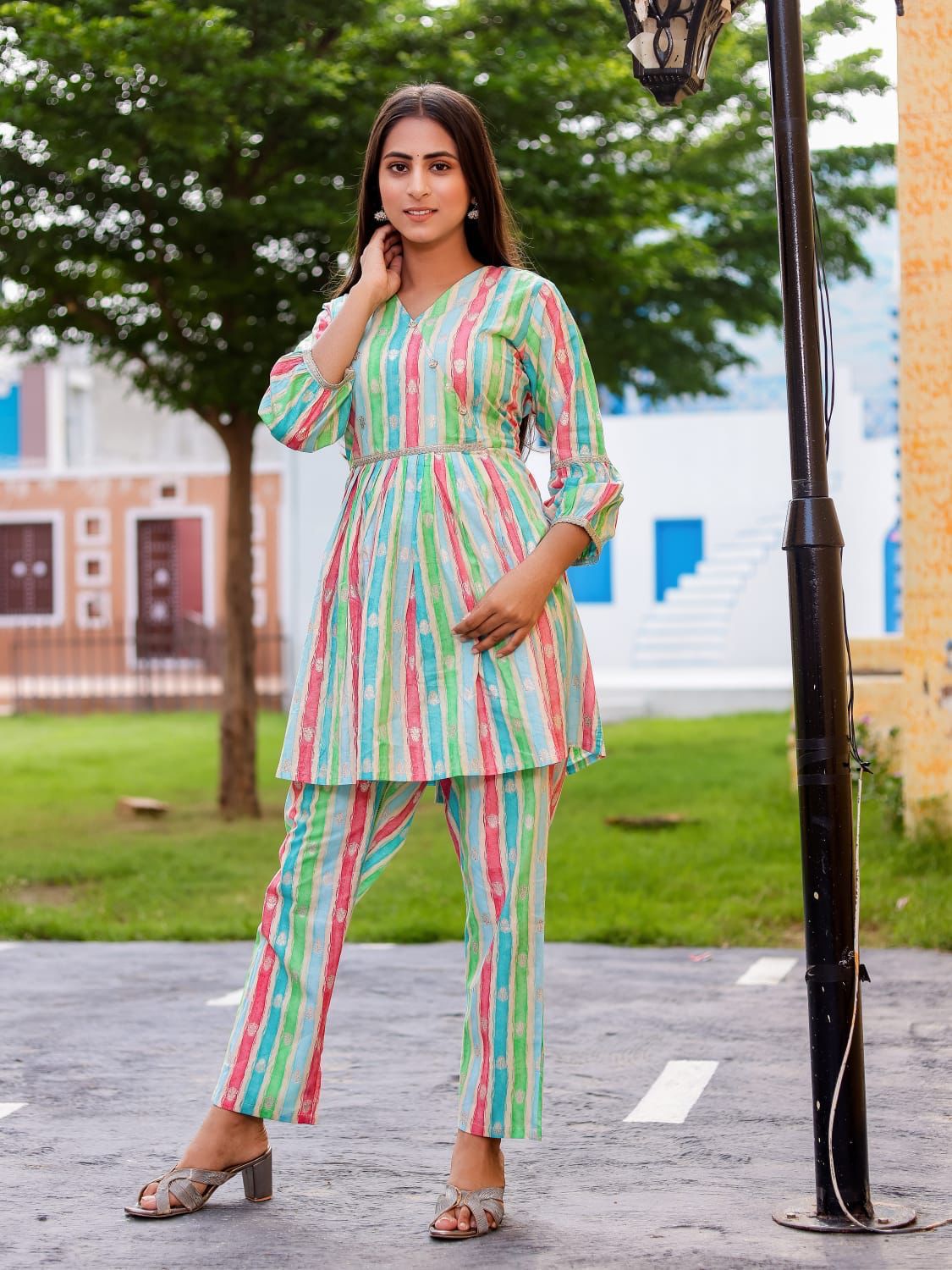 Multicolor Tunic Style Co-ord Set