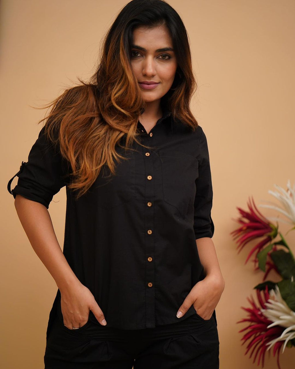 Solid Collar Cotton Co-ord Set