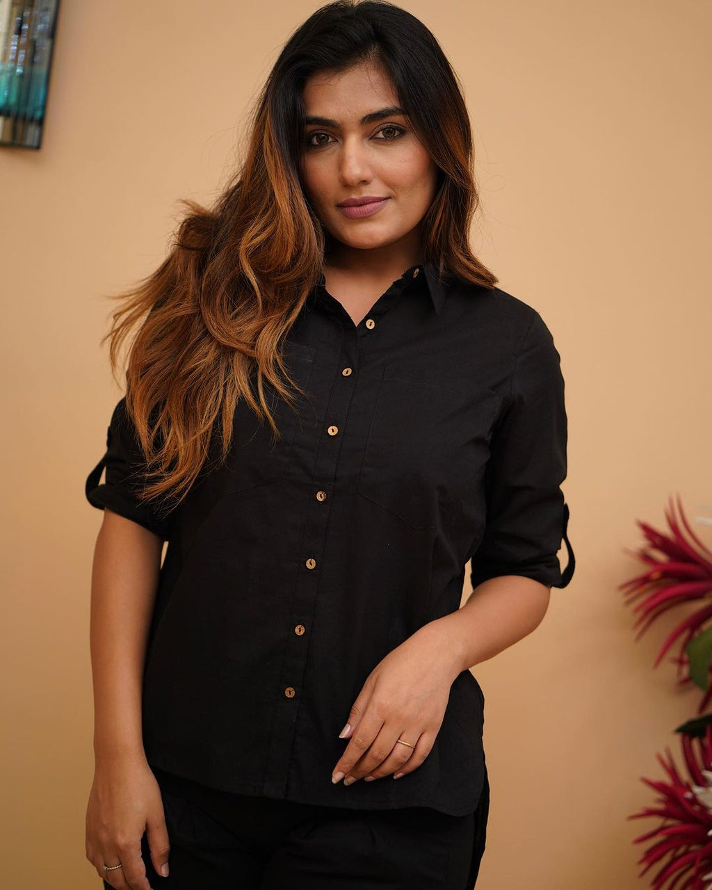 Solid Collar Cotton Co-ord Set