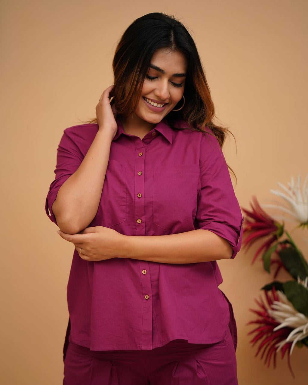 Solid Collar Cotton Co-ord Set